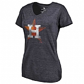 Women's Houston Astros Fanatics Branded Primary Distressed Team Tri Blend V Neck T-Shirt Heathered Navy FengYun